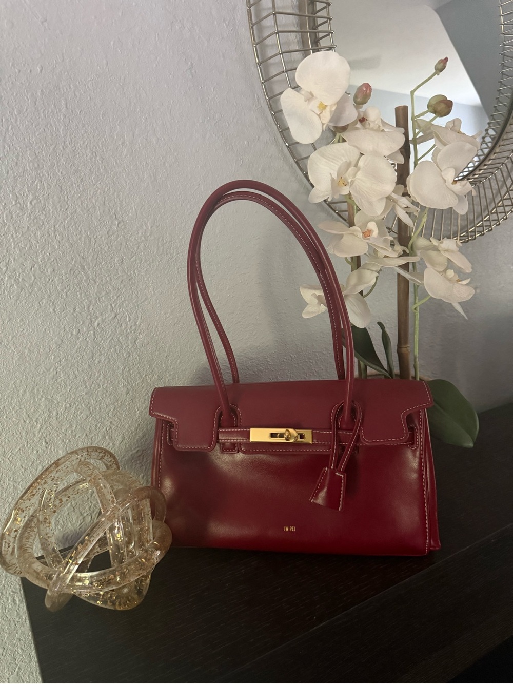 JW Pei Elegant Red Leather Top-Handle Women’s Bag